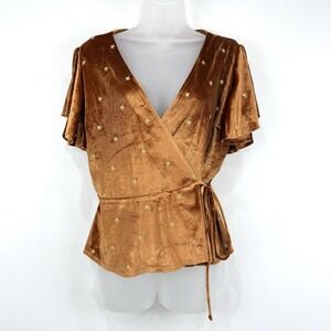 Audrey Parks Francescas Top Women XL Rust NWT Star Velvet Embroidered Wrap